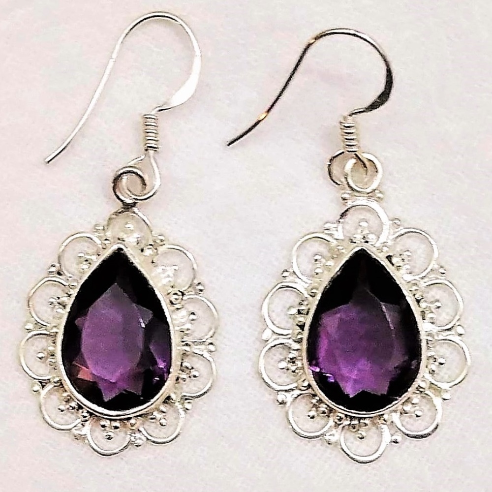 5CT Genuine Amethyst .925 Sterling Silver Earrings